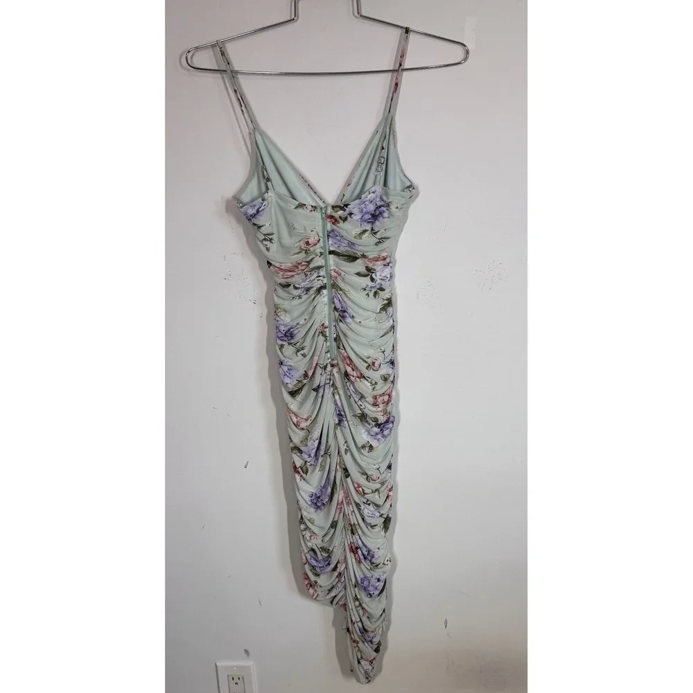 Windsor Pretty Blooms Bodycon Mesh Floral Midi Dress Asymmetrical Hem Women's M - Picture 4 of 12